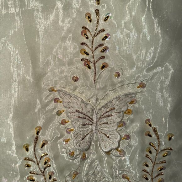 Vintage Ivory Beaded Organza Skirt Butterfly Embroidery Appliqué Midi M/L 90s - Picture 4 of 11